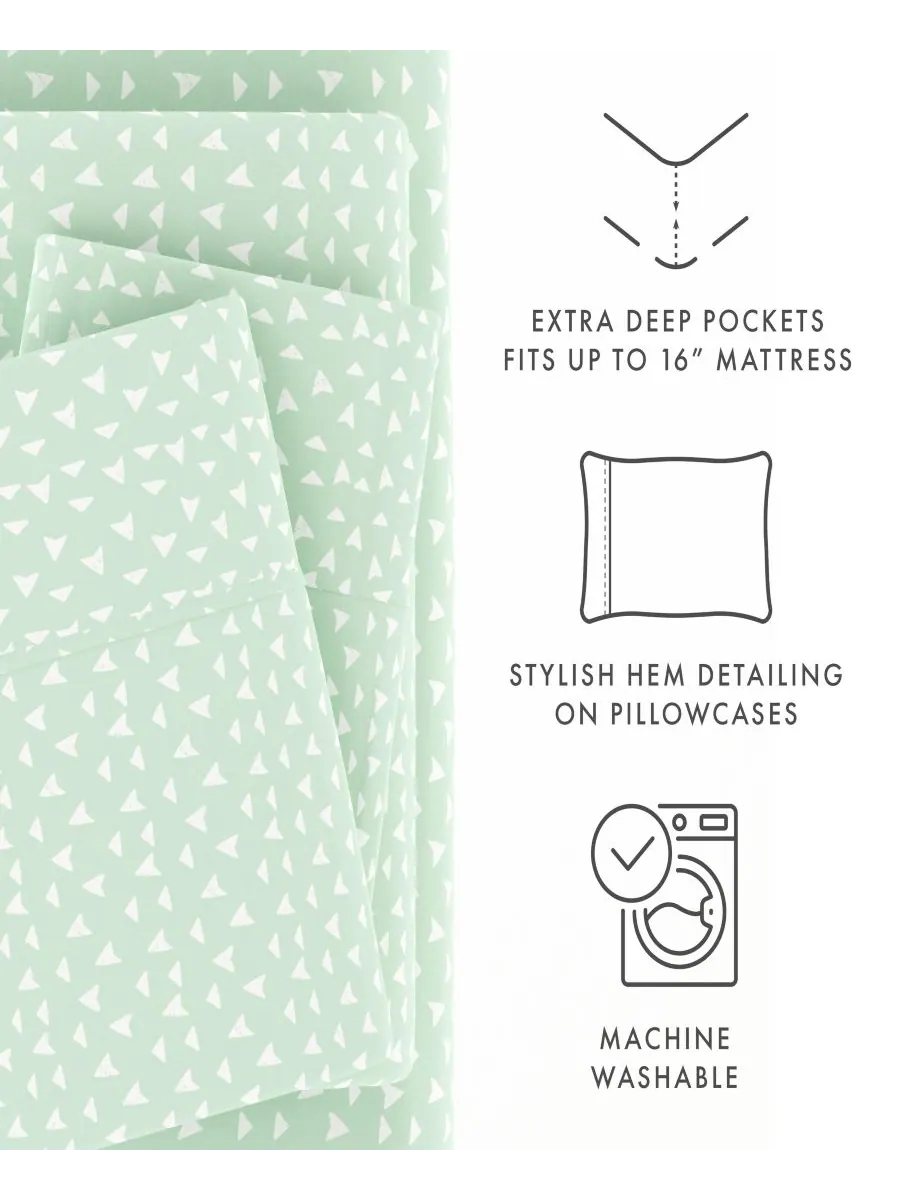 Комплект постельного белья Boho & Beyond Premium Ultra Soft Pattern из 4 предметов, размер King — изображение 4 из 9, зеленый