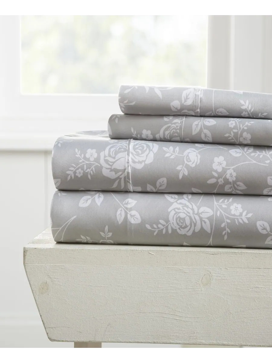 Комплект постельного белья Boho & Beyond Premium Ultra Soft Pattern из 4 предметов, размер King — изображение 1 из 8, серый