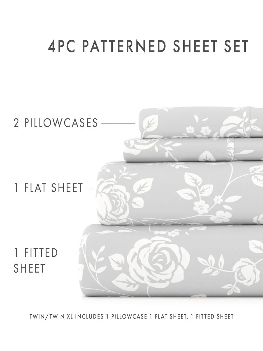 Комплект постельного белья Boho & Beyond Premium Ultra Soft Pattern из 4 предметов, размер King — изображение 5 из 8, серый
