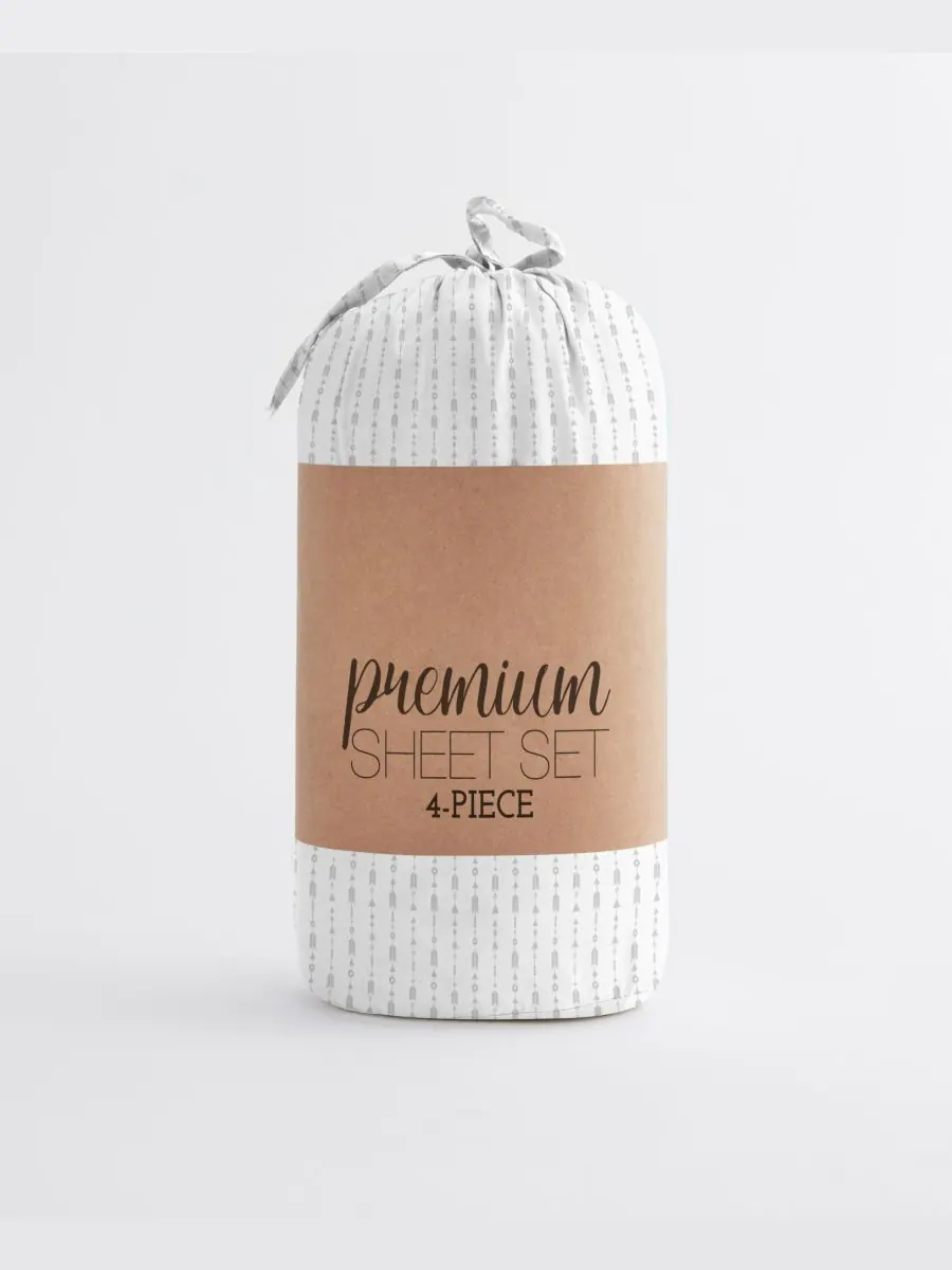 Комплект постельного белья Boho & Beyond Premium Ultra Soft Pattern из 4 предметов, размер King — изображение 4 из 10, серый