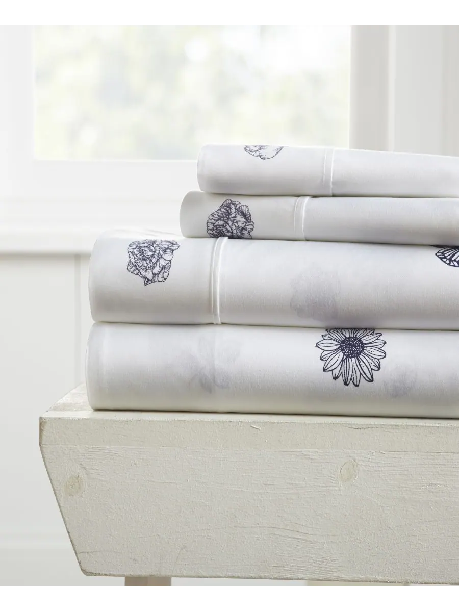 Комплект постельного белья Boho & Beyond Premium Ultra Soft Pattern из 4 предметов, размер King — изображение 1 из 9, индиго