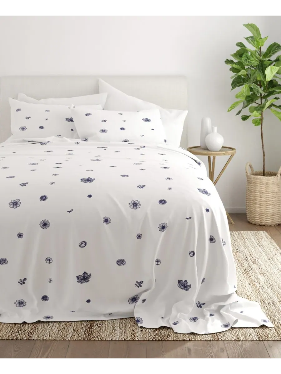 Комплект постельного белья Boho & Beyond Premium Ultra Soft Pattern из 4 предметов, размер King — изображение 2 из 9, индиго