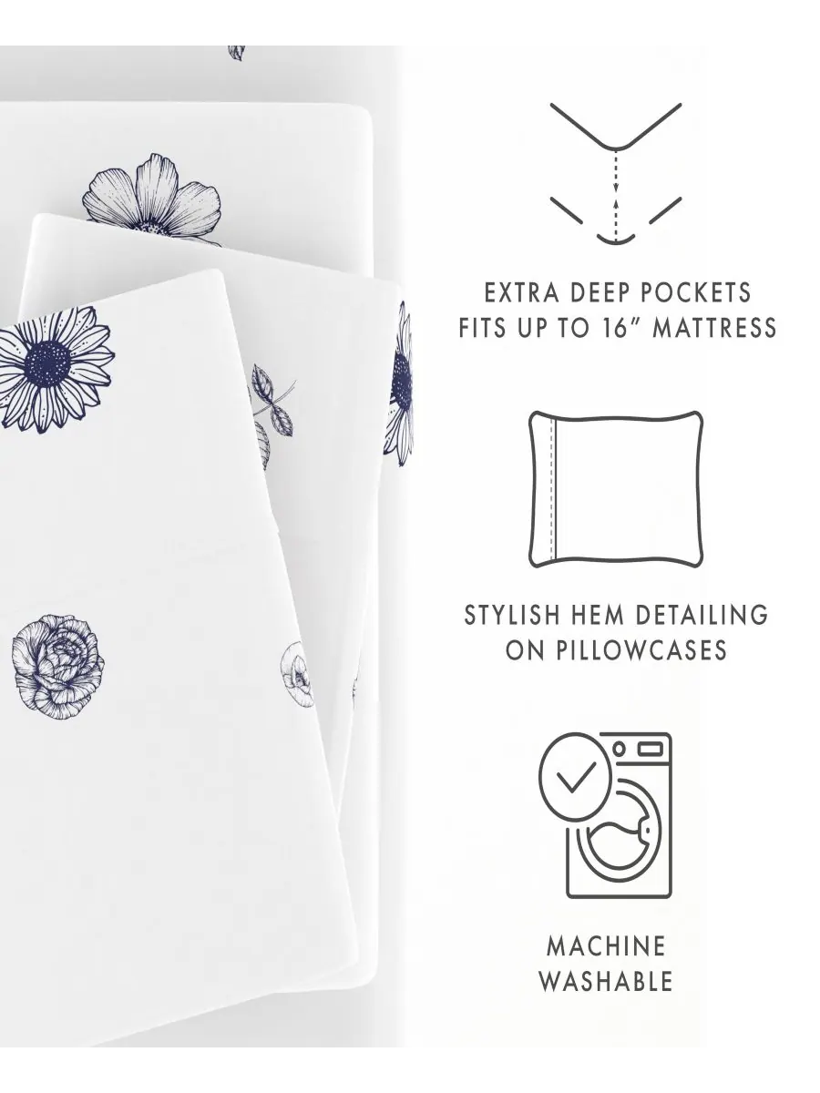 Комплект постельного белья Boho & Beyond Premium Ultra Soft Pattern из 4 предметов, размер King — изображение 4 из 9, индиго
