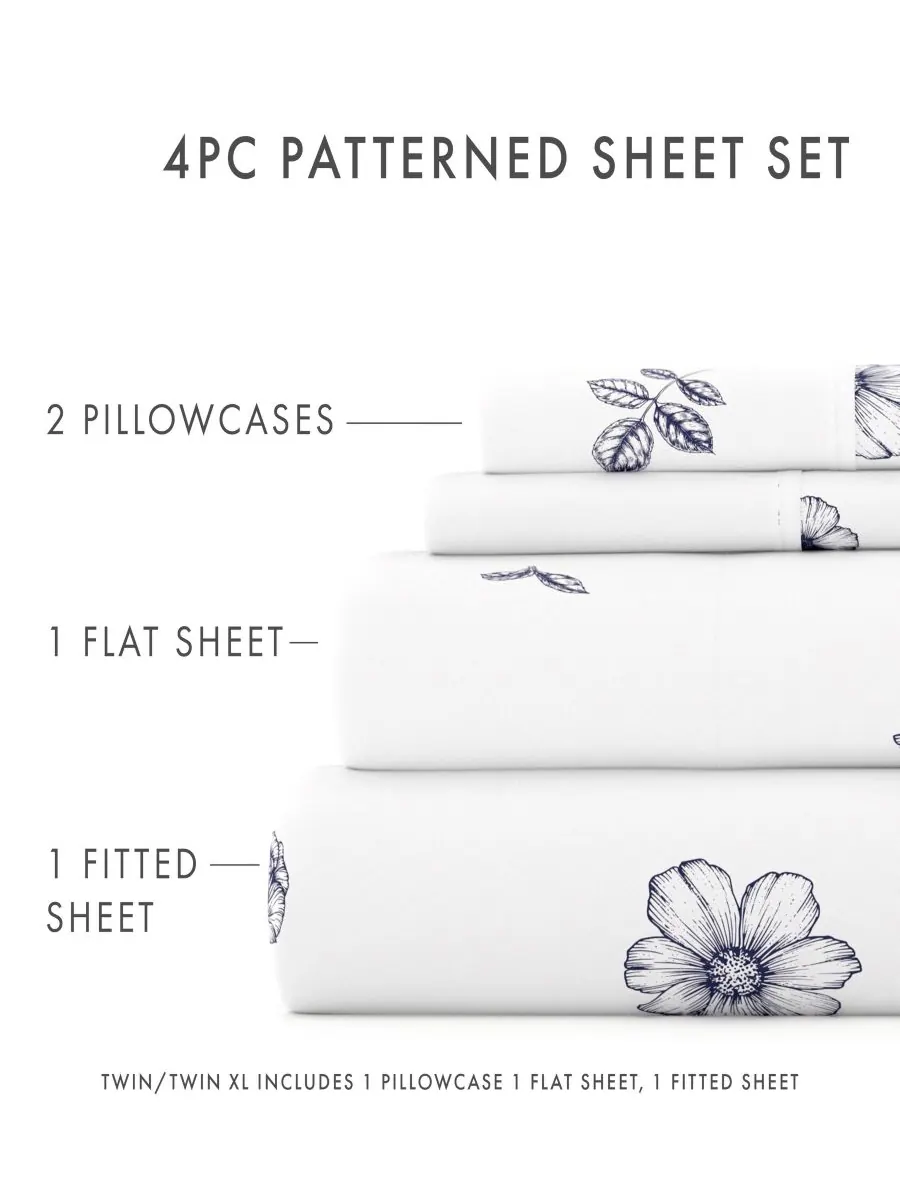 Комплект постельного белья Boho & Beyond Premium Ultra Soft Pattern из 4 предметов, размер King — изображение 5 из 9, индиго