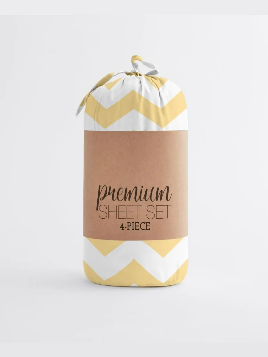 Комплект постельного белья Boho & Beyond Premium Ultra Soft Pattern из 4 предметов, размер King — изображение 8 из 8, желтый