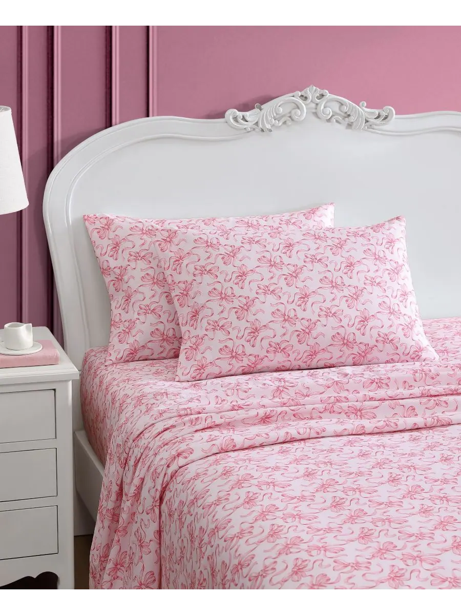 Комплект постельного белья из микрофибры с принтом, 3 предмета, размер Twin Betsey Johnson — изображение 3 из 5, розовый
