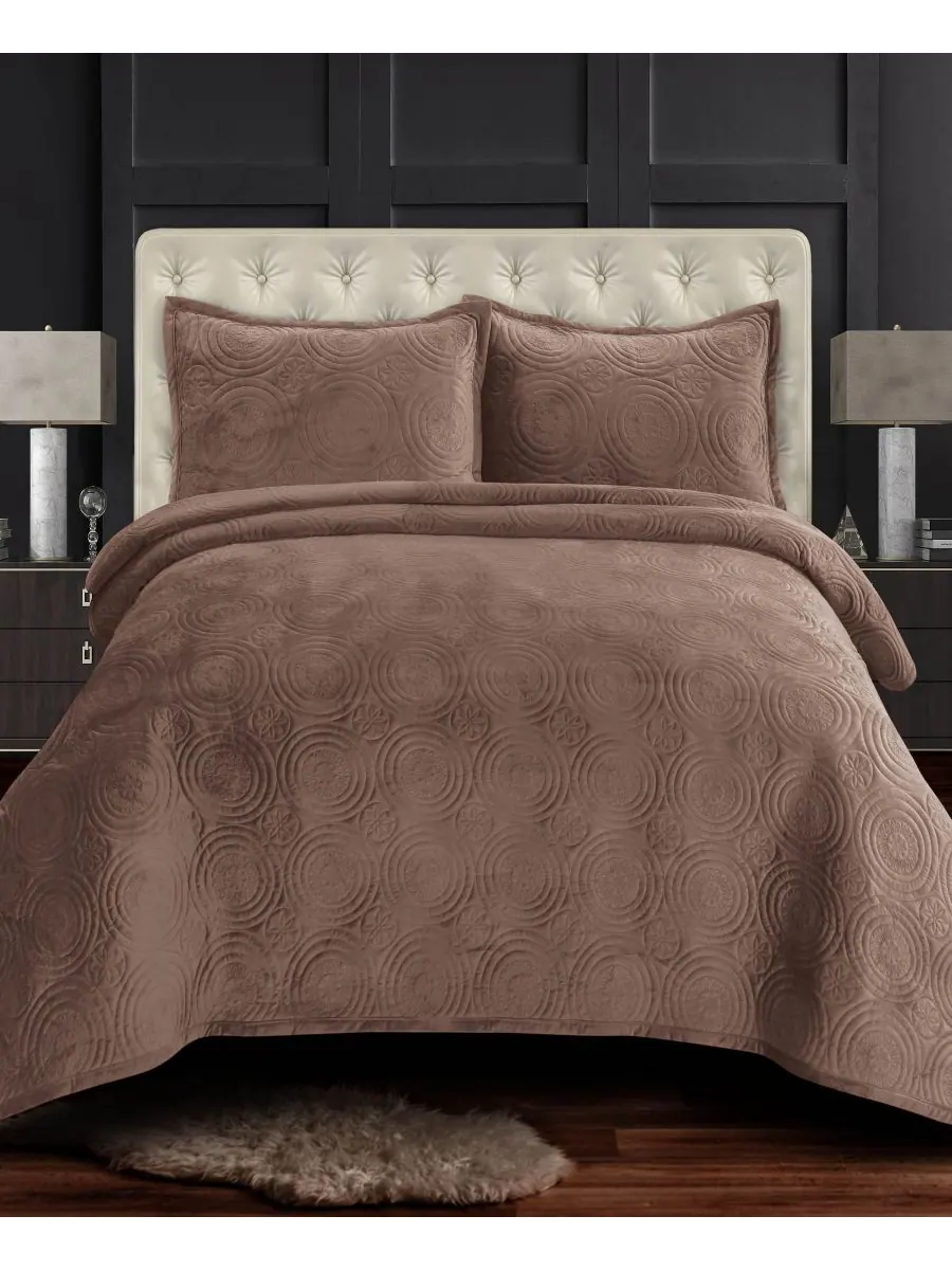 Комплект постельного белья Capri Medallion Velvet Oversized Solid из 2 предметов, размер Twin — изображение 1 из 4, бежевый