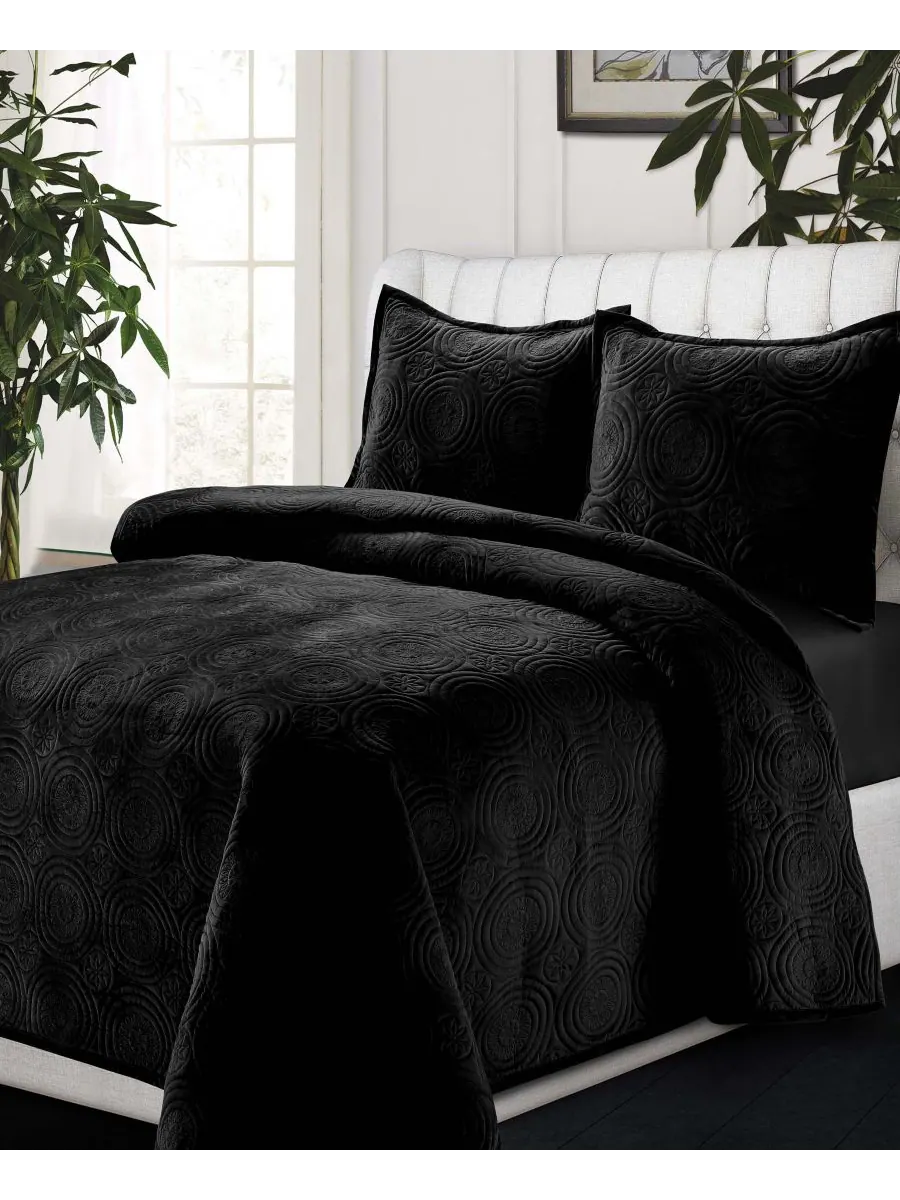 Комплект постельного белья Capri Medallion Velvet Oversized Solid из 2 предметов, размер Twin — изображение 2 из 4, черный