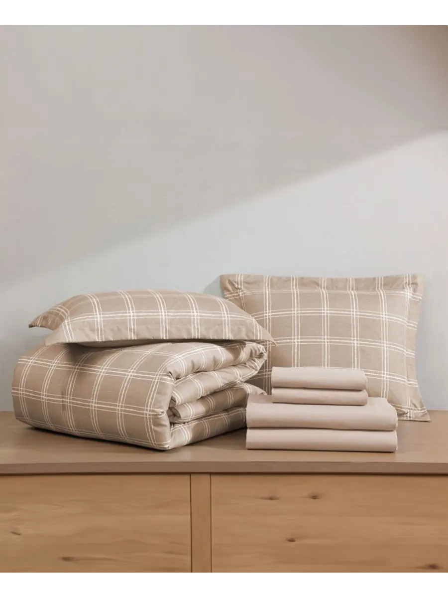 Двусторонний комплект постельного белья в клетку, 5 предметов, размер Twin Swift Home — изображение 2 из 7, тауп