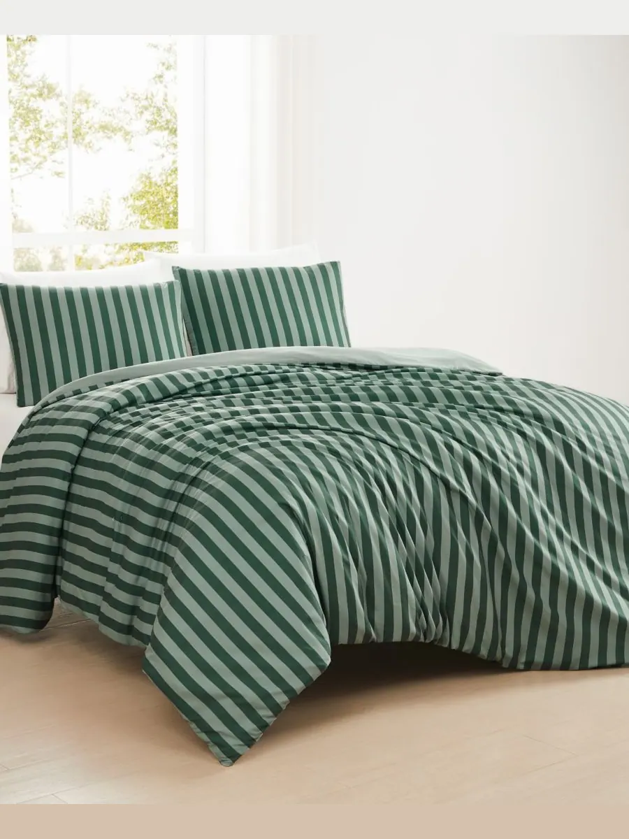 Комплект постельного белья Weston Stripe из 3 предметов, размер King Truly Soft — зеленый