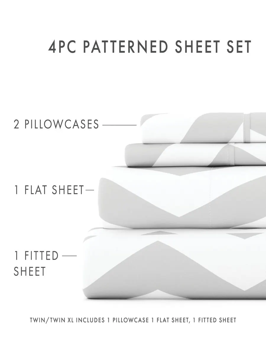 Комплект постельного белья Boho & Beyond Premium Ultra Soft Pattern из 4 предметов, размер — изображение 6 из 8, серый