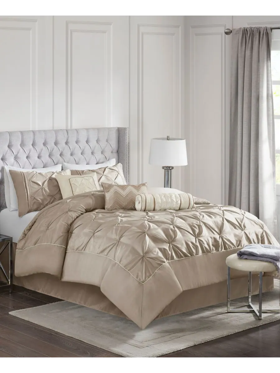 Комплект постельного белья Laurel Tufted из 7 предметов, размер Queen Madison Park — изображение 2 из 10, тауп