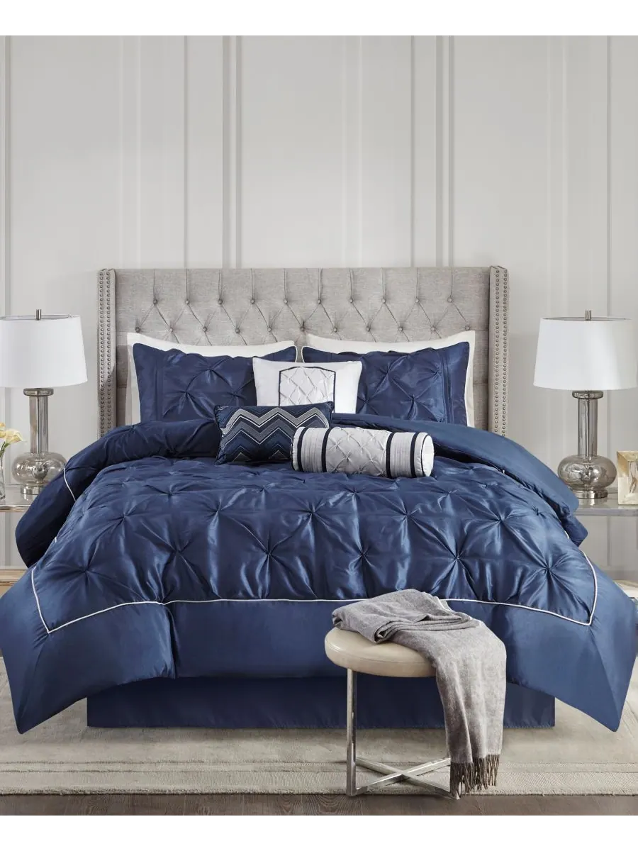 Комплект постельного белья Laurel Tufted из 7 предметов, размер Queen Madison Park — изображение 1 из 10, темно-синий