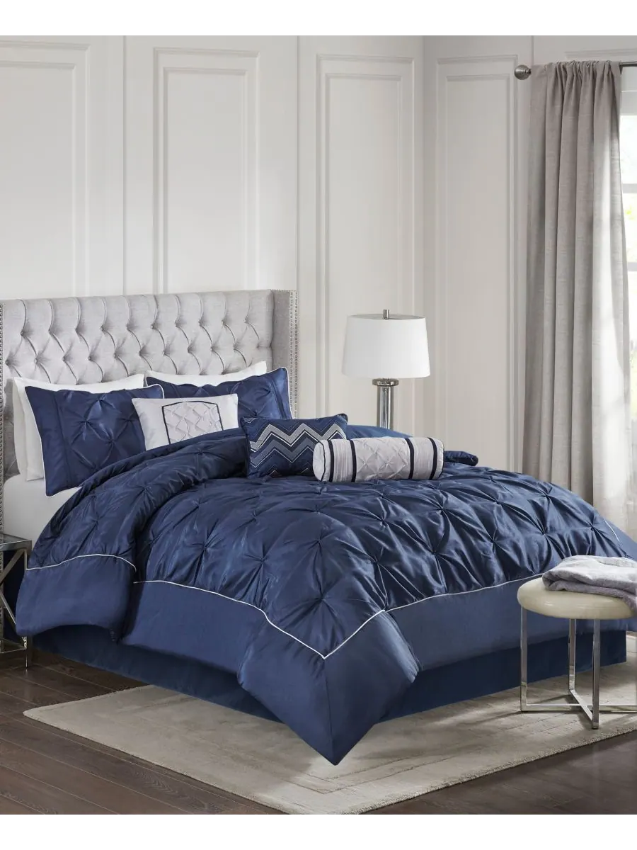 Комплект постельного белья Laurel Tufted из 7 предметов, размер Queen Madison Park — изображение 2 из 10, темно-синий