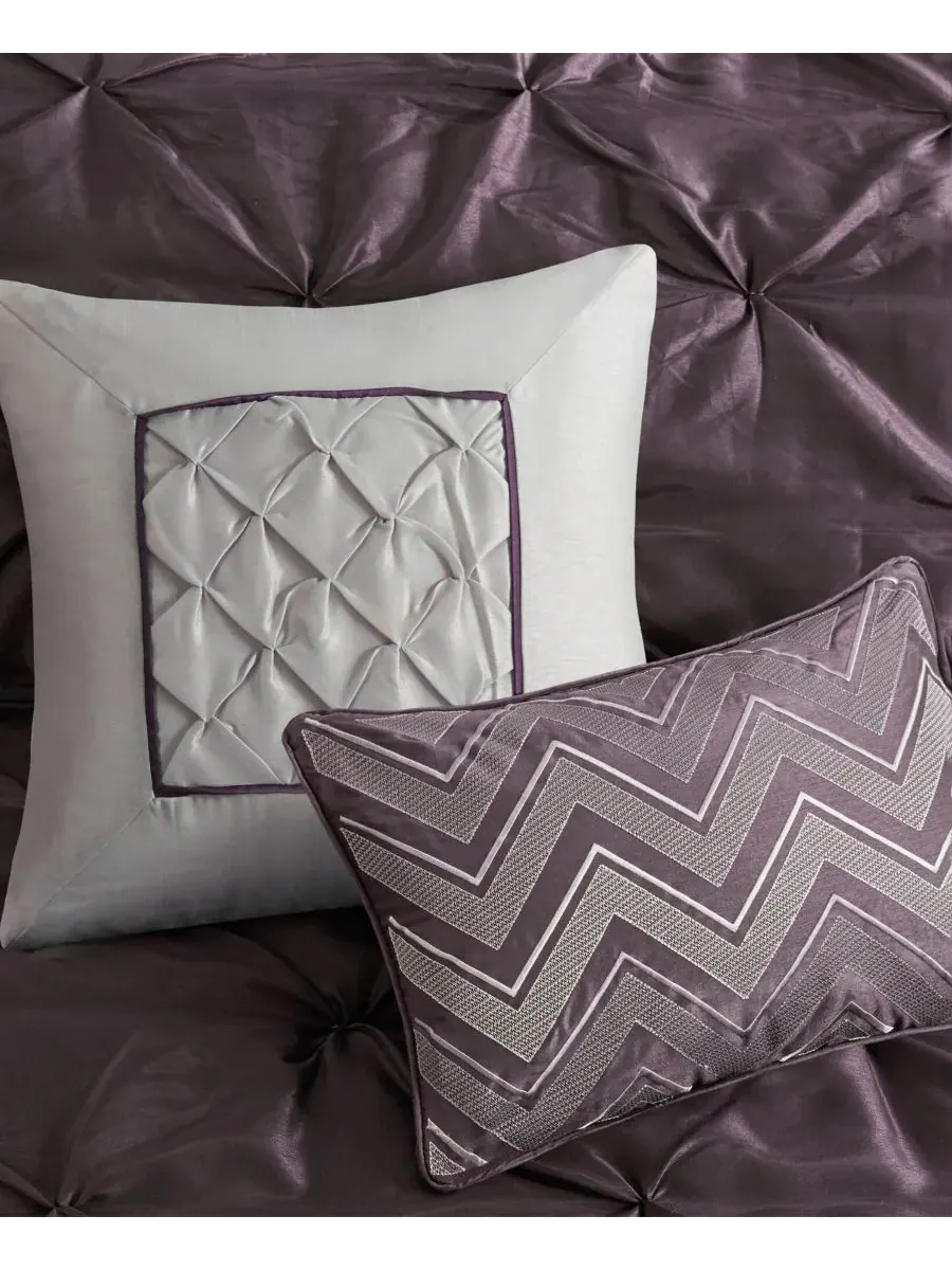 Комплект постельного белья Laurel Tufted из 7 предметов, размер Queen Madison Park, сливовый — изображение 10 из 10, сливавый