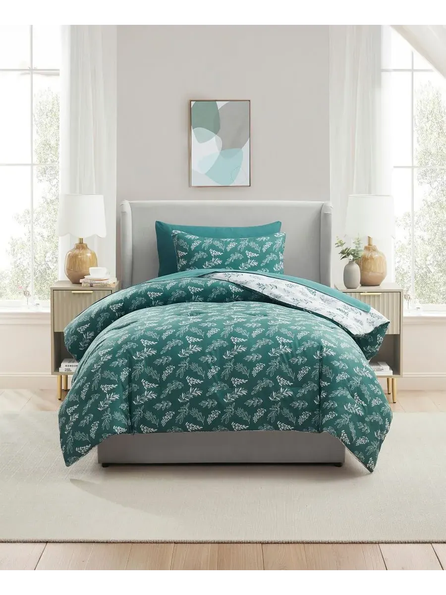 Роскошный мягкий комплект постельного белья с растительным узором, 5 предметов, размер Twin Nestl — изображение 1 из 8