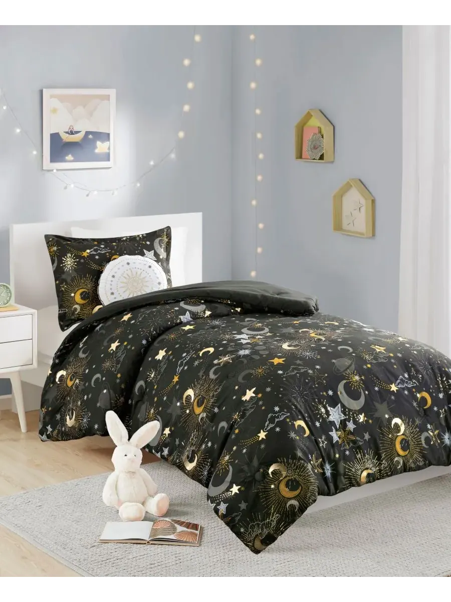 Комплект постельного белья Intelligent Design Celia Starry Sky Metallic из 3 предметов, размер Twin — изображение 2 из 10