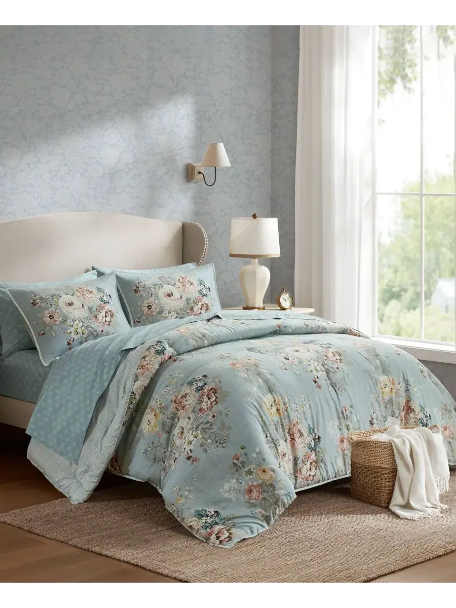 Комплект постельного белья Heather Vintage Floral, 5 предметов, размер Twin XL Madison Park — изображение 3 из 10, синий
