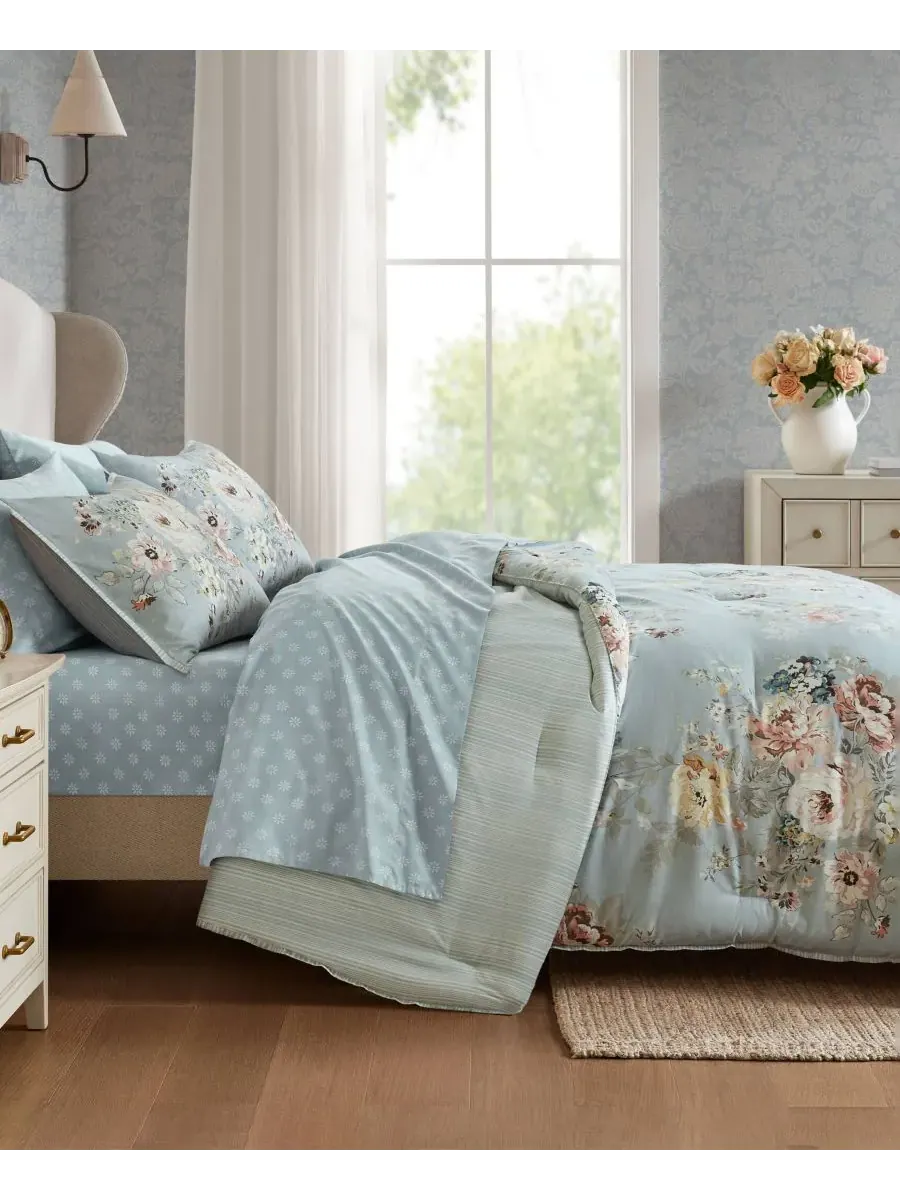 Комплект постельного белья Heather Vintage Floral, 5 предметов, размер Twin XL Madison Park — изображение 4 из 10, синий