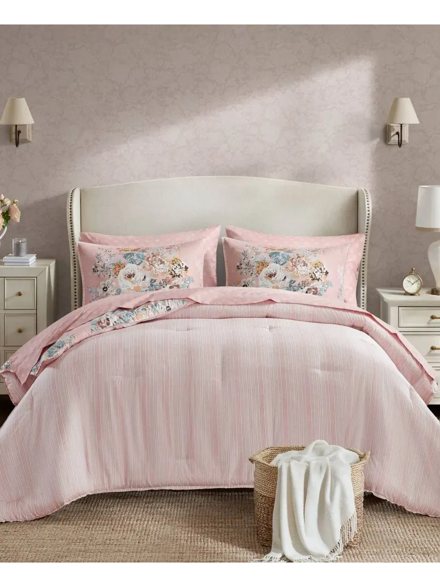 Комплект постельного белья Heather Vintage Floral, 5 предметов, размер Twin XL Madison Park — изображение 2 из 10, розовый