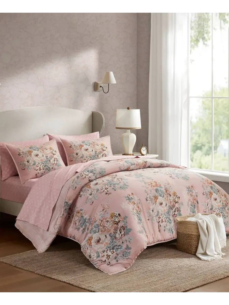 Комплект постельного белья Heather Vintage Floral, 5 предметов, размер Twin XL Madison Park — изображение 3 из 10, розовый