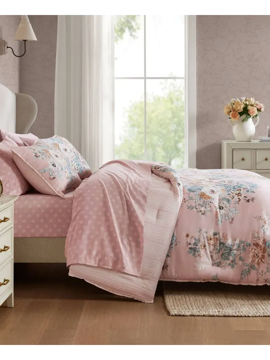 Комплект постельного белья Heather Vintage Floral, 5 предметов, размер Twin XL Madison Park — изображение 4 из 10, розовый