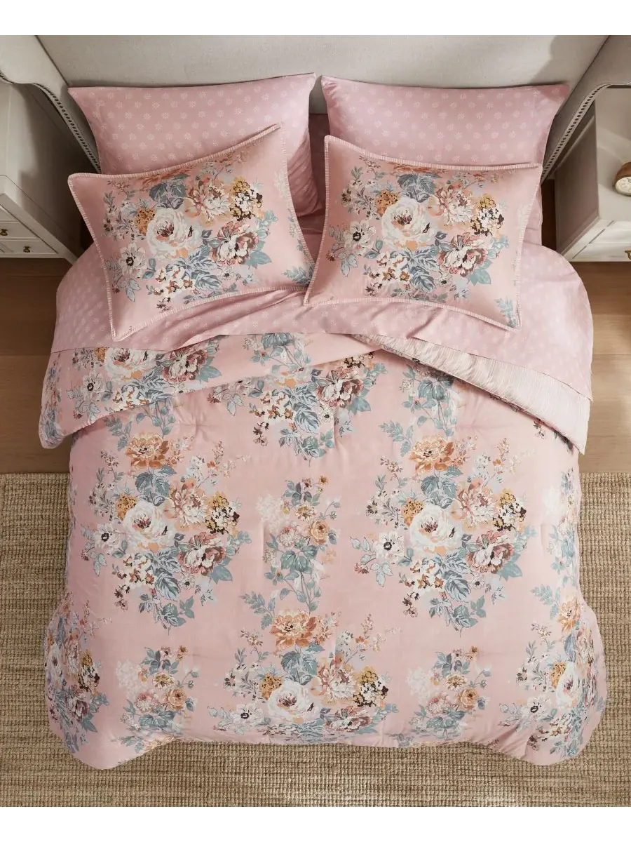 Комплект постельного белья Heather Vintage Floral, 5 предметов, размер Twin XL Madison Park — изображение 5 из 10, розовый