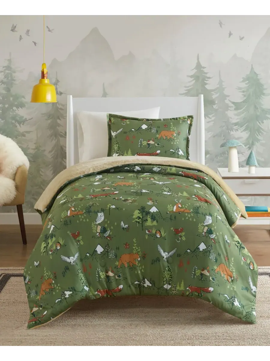 Комплект постельного белья Intelligent Design Heath Forest Animals из 3 предметов, двусторонний, с — зеленый