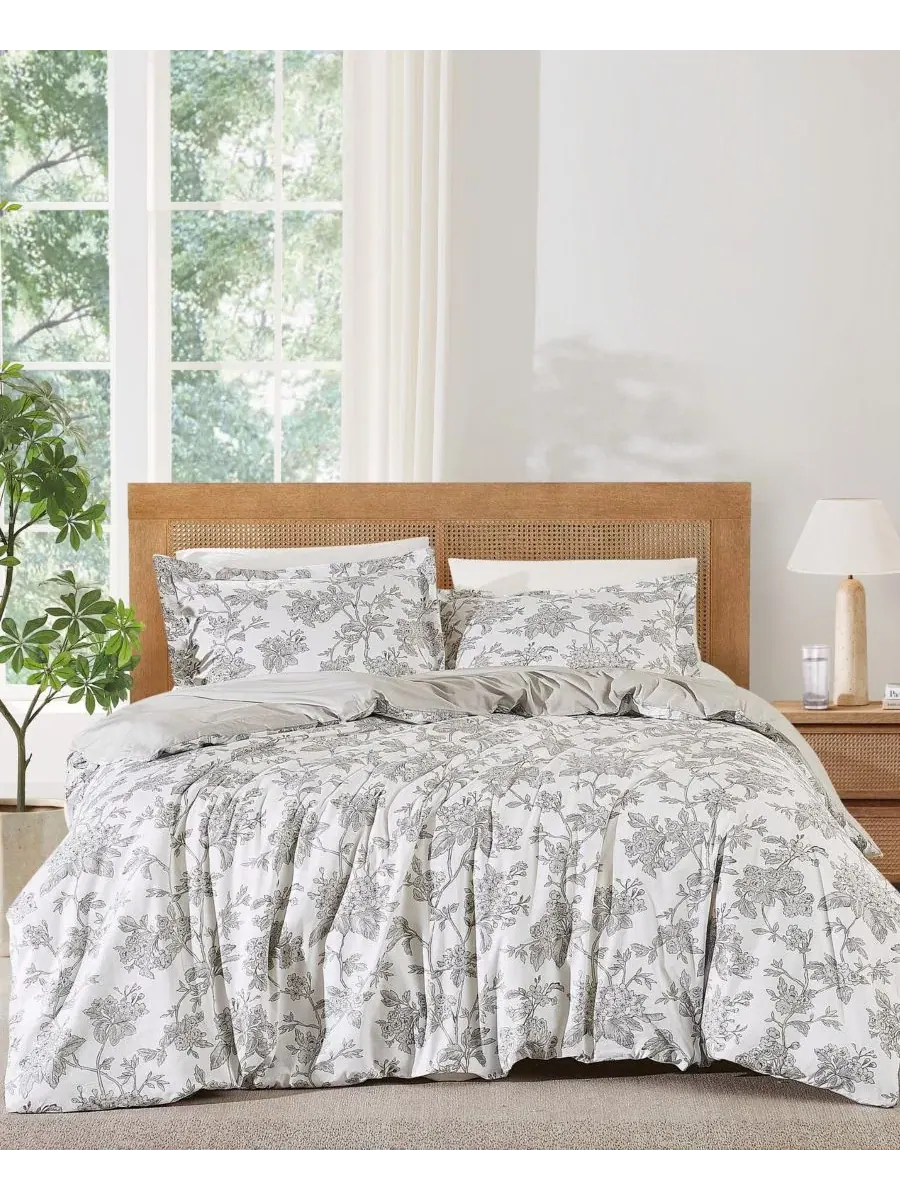 Комплект постельного белья Mila Floral 2-предметный, Twin/Twin XL Brooklyn Loom — серый