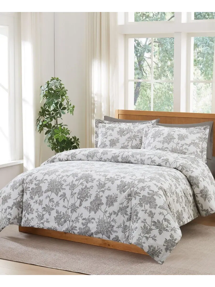 Комплект постельного белья Mila Floral 2-предметный, Twin/Twin XL Brooklyn Loom — изображение 2 из 5, белый серый