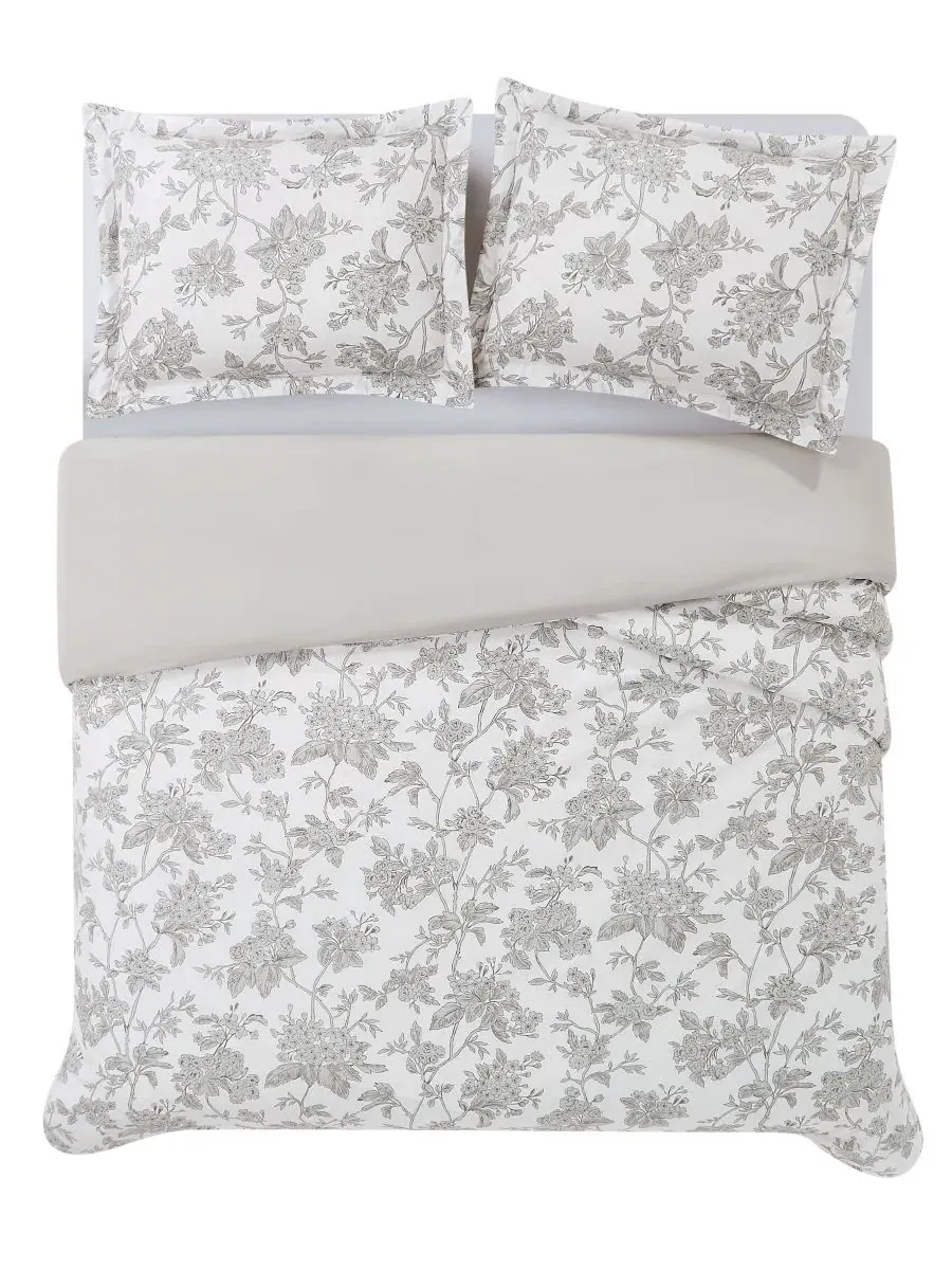 Комплект постельного белья Mila Floral 2-предметный, Twin/Twin XL Brooklyn Loom — изображение 3 из 5, белый серый