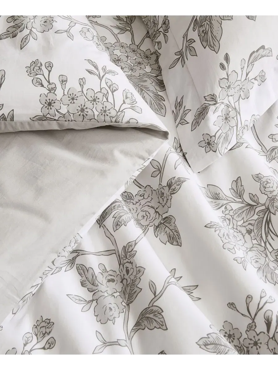 Комплект постельного белья Mila Floral 2-предметный, Twin/Twin XL Brooklyn Loom — изображение 5 из 5, белый серый