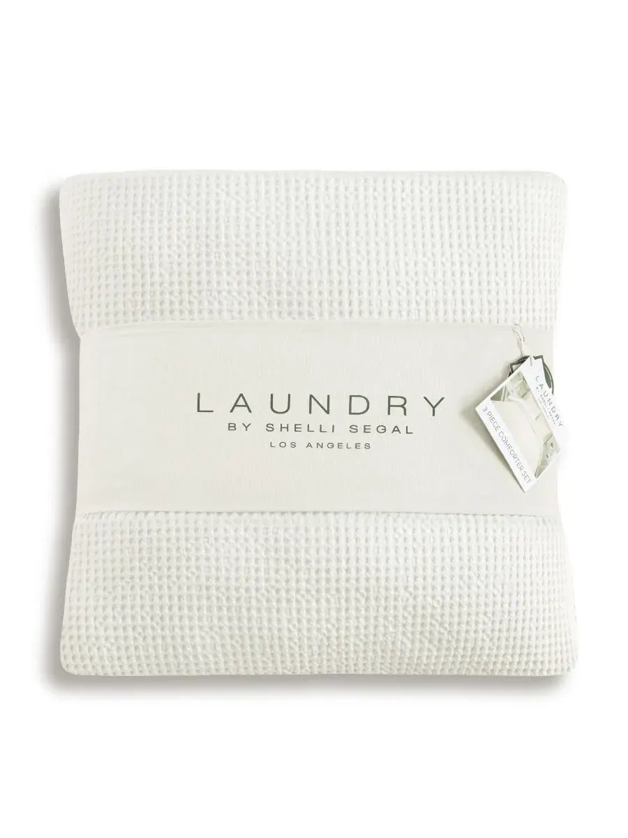 Комплект стеганого одеяла из хлопка с вафельной текстурой, 3 предмета, King Laundry — изображение 5 из 7, белый