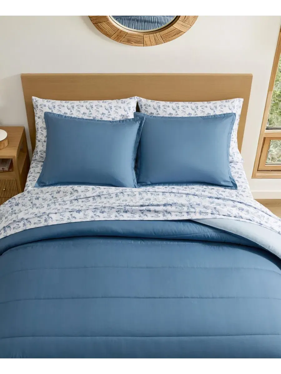 Комплект стеганого одеяла Connor Solid Channel Stitch Eddie Bauer — изображение 4 из 8, джинсовый синий