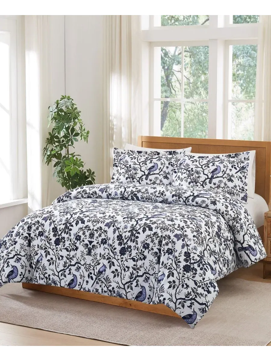 Комплект постельного белья Ava Floral 3-Piece, King Brooklyn Loom — изображение 2 из 5, белый синий