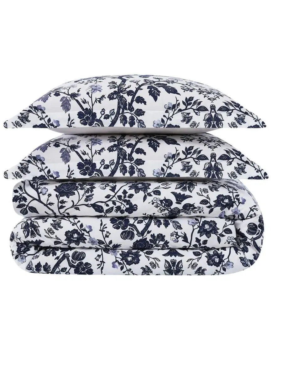 Комплект постельного белья Ava Floral 3-Piece, King Brooklyn Loom — изображение 4 из 5, белый синий