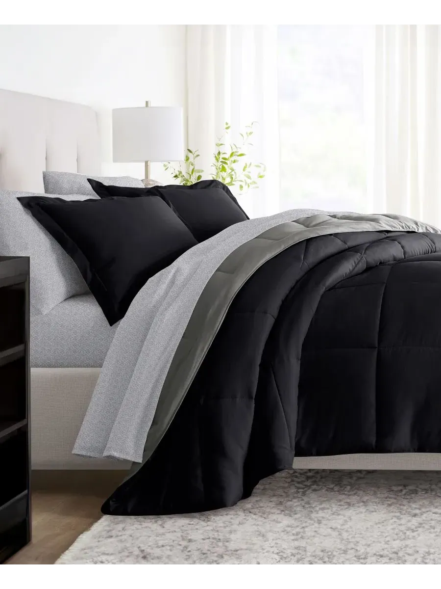 Комплект постельного белья 7 предметов Reversible Pattern, California King ienjoy Home — изображение 3 из 10, черный