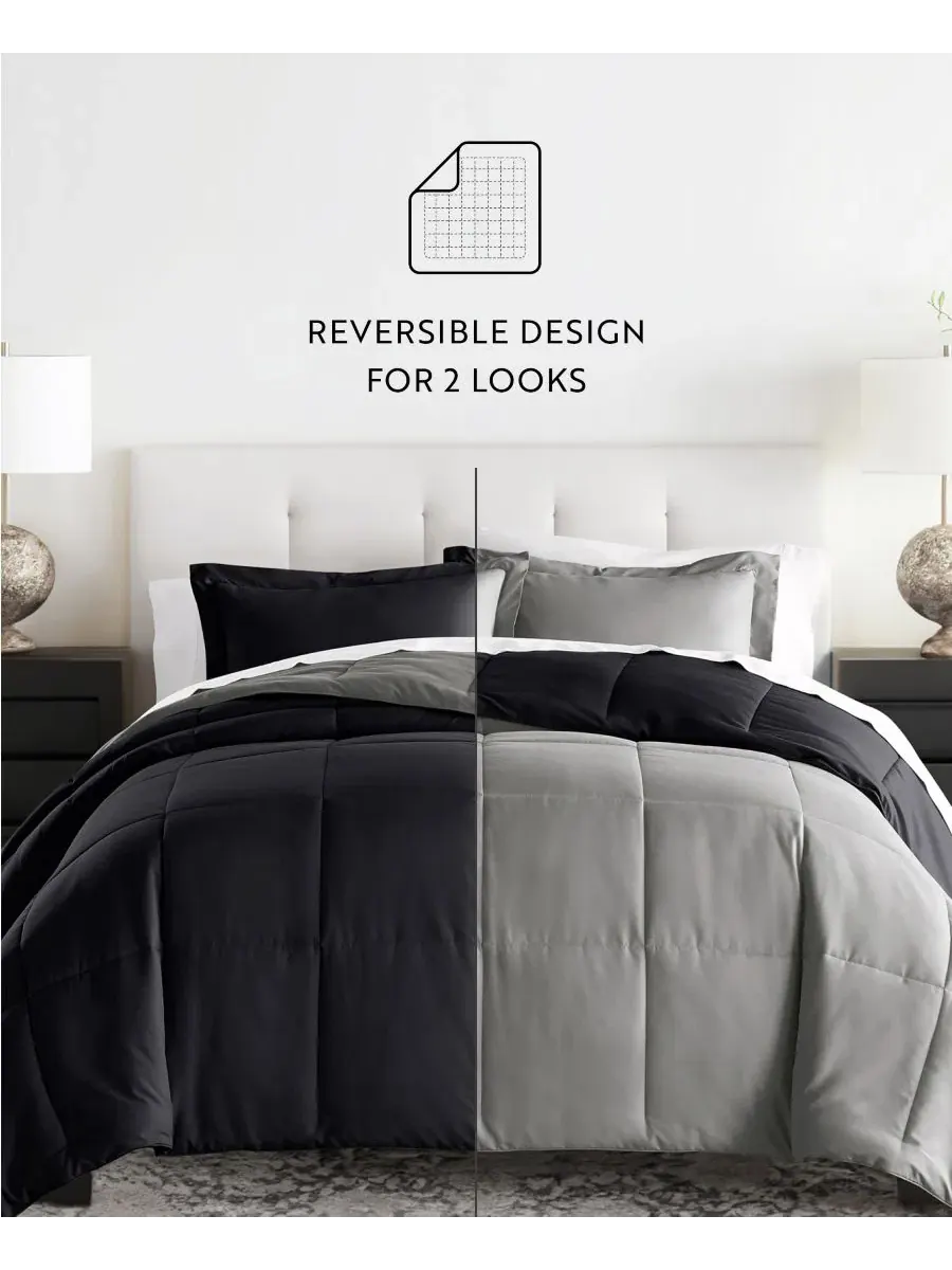 Комплект постельного белья 7 предметов Reversible Pattern, California King ienjoy Home — изображение 10 из 10, черный