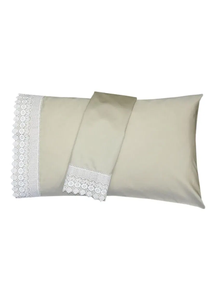 Наволочки с вышивкой и кружевной отделкой, пара Egyptian Linens — бежевый