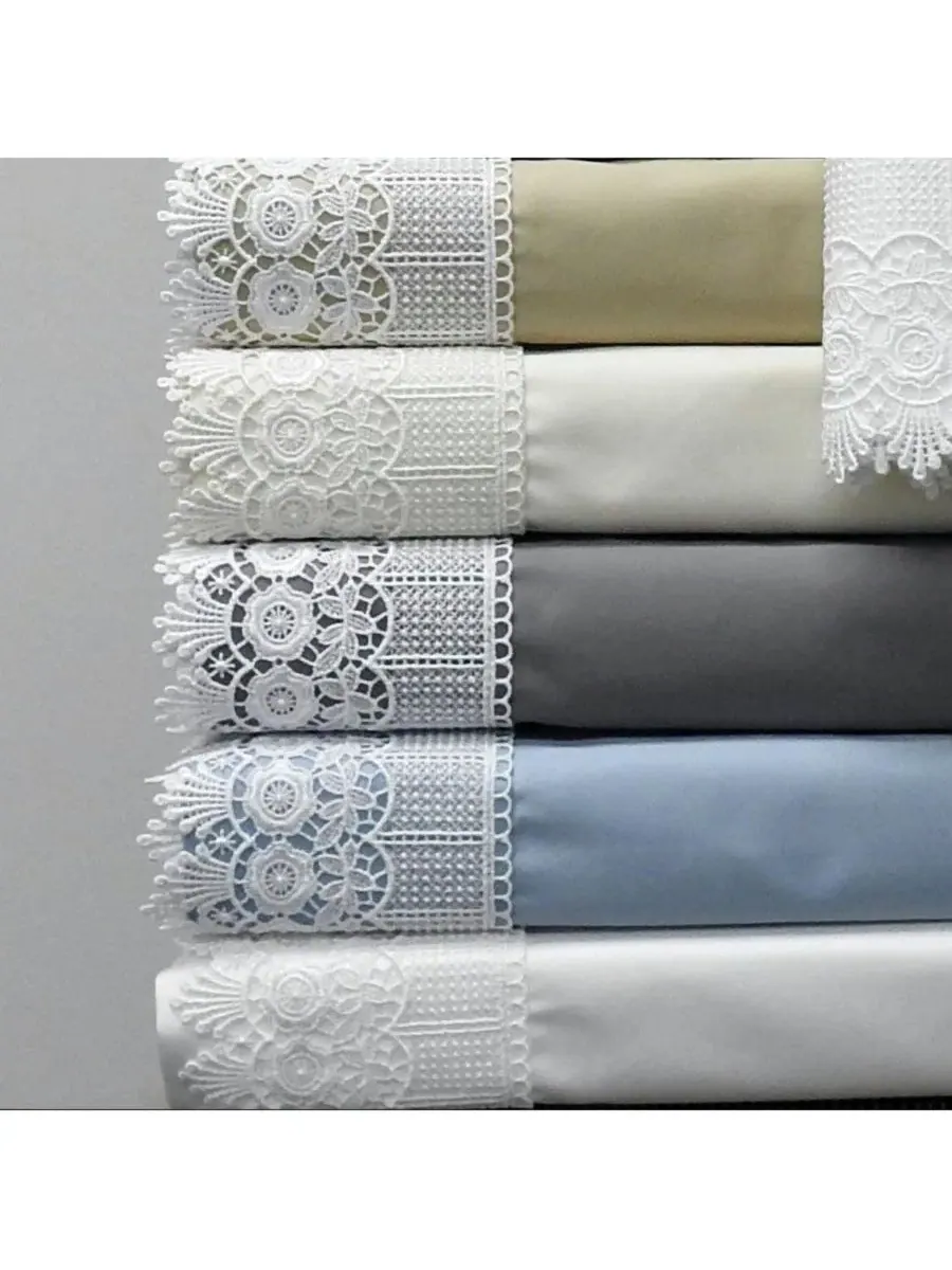 Наволочки с 4-дюймовым кружевным кантом, пара Egyptian Linens — изображение 3 из 5, серый