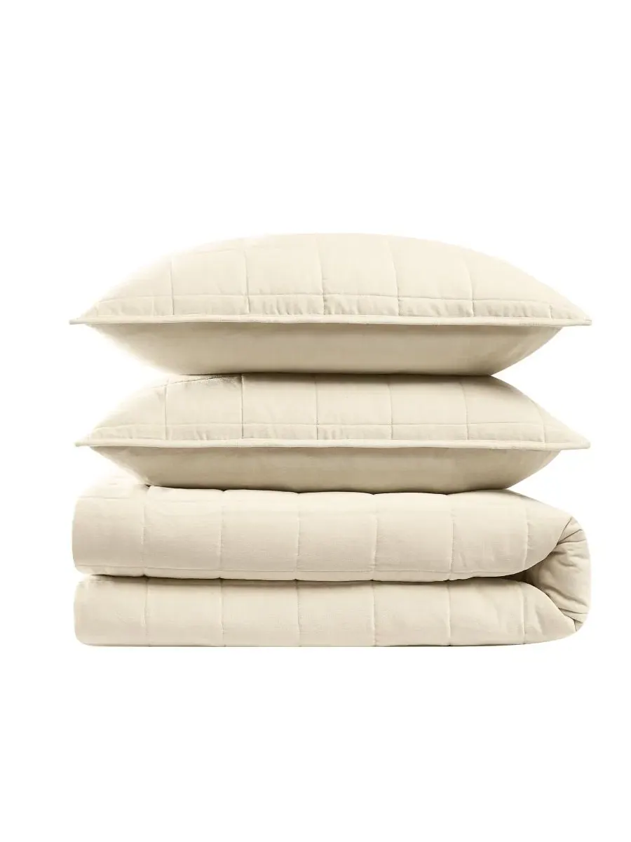 Покрывало Brooklyn Loom Matte Cotton Velvet Box Stitch — изображение 5 из 5, бежевый