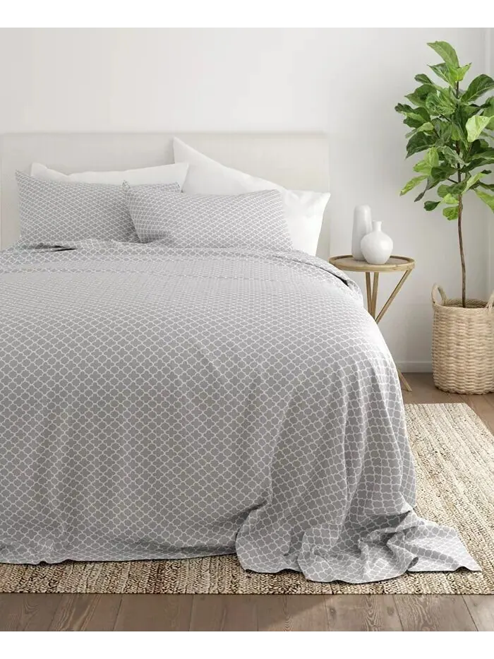 Комплект простыней с ультрамягким узором премиум-класса Farmhouse Chic от Home Collection ienjoy — изображение 4 из 10, серый