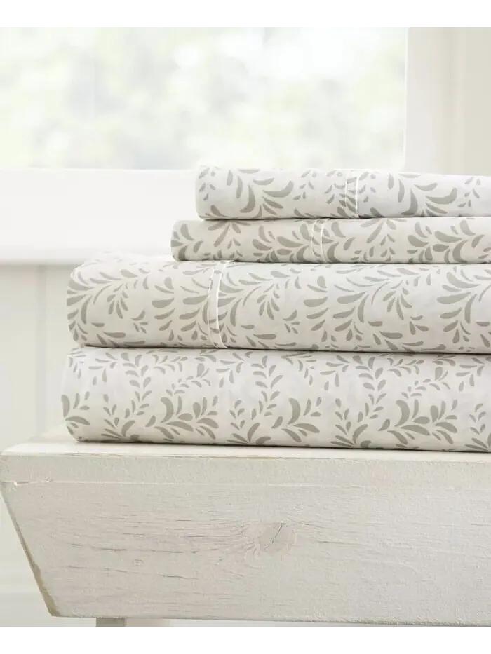 Комплект простыней с ультрамягким узором премиум-класса Farmhouse Chic от Home Collection ienjoy — изображение 1 из 9, серый