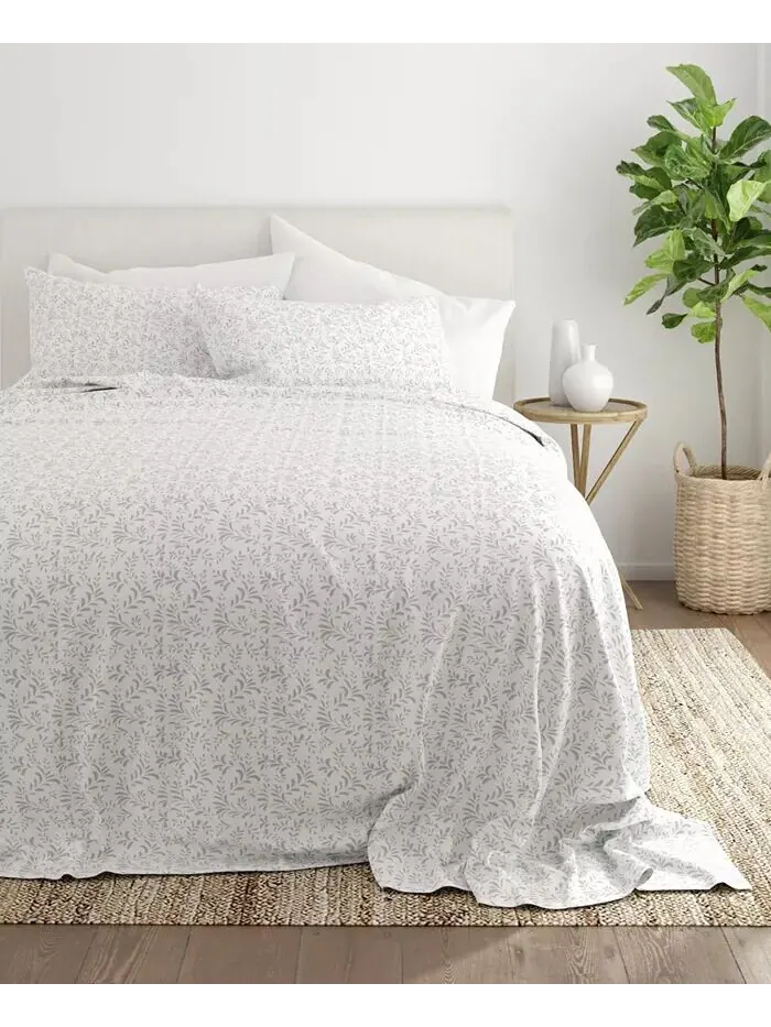 Комплект простыней с ультрамягким узором премиум-класса Farmhouse Chic от Home Collection ienjoy — изображение 4 из 9, серый