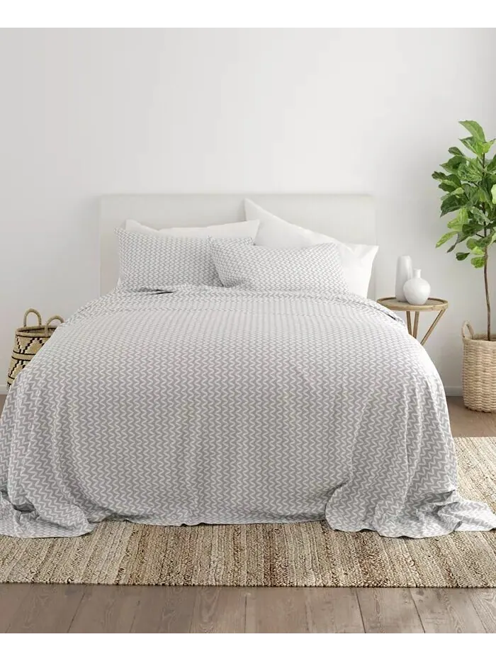 Комплект простыней с ультрамягким узором премиум-класса Farmhouse Chic от Home Collection ienjoy — изображение 2 из 10, серый
