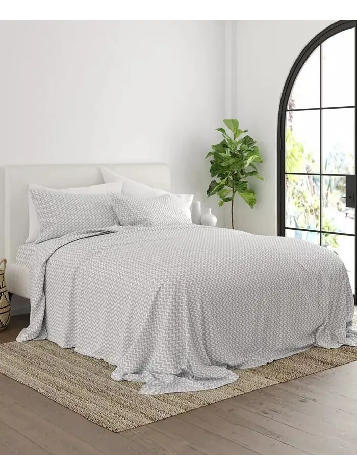 Комплект простыней с ультрамягким узором премиум-класса Farmhouse Chic от Home Collection ienjoy — изображение 3 из 10, серый