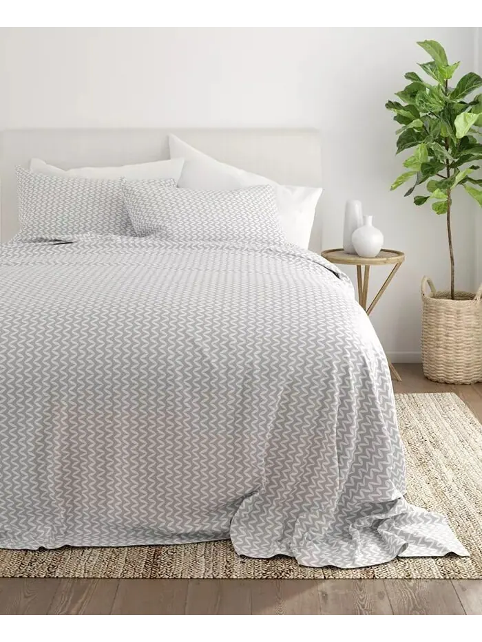 Комплект простыней с ультрамягким узором премиум-класса Farmhouse Chic от Home Collection ienjoy — изображение 4 из 10, серый