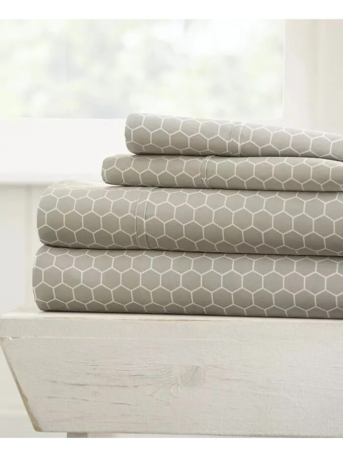 Комплект простыней с ультрамягким узором премиум-класса Farmhouse Chic от Home Collection ienjoy — изображение 1 из 8, серый