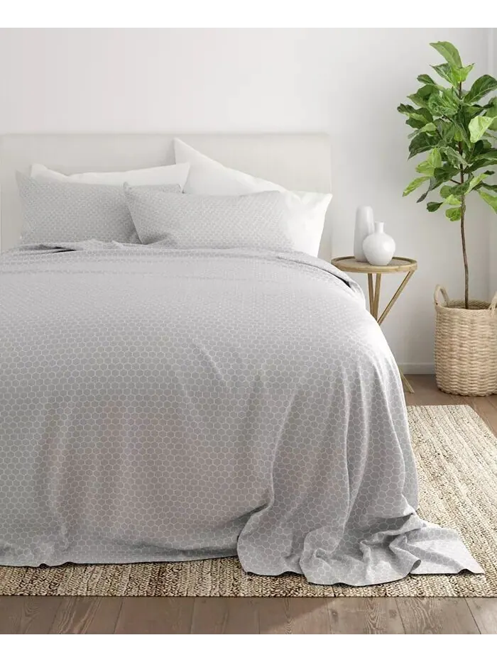 Комплект простыней с ультрамягким узором премиум-класса Farmhouse Chic от Home Collection ienjoy — изображение 4 из 8, серый