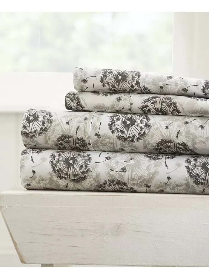 Комплект простыней с ультрамягким узором премиум-класса Farmhouse Chic от Home Collection ienjoy — изображение 1 из 9, серый